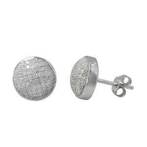 Bezel-set Sterling Silver Pave CZ Round Earrings